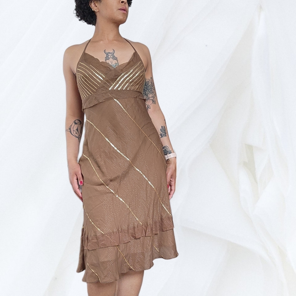 NWT 90s brown sequin halter fairycore dress size 6